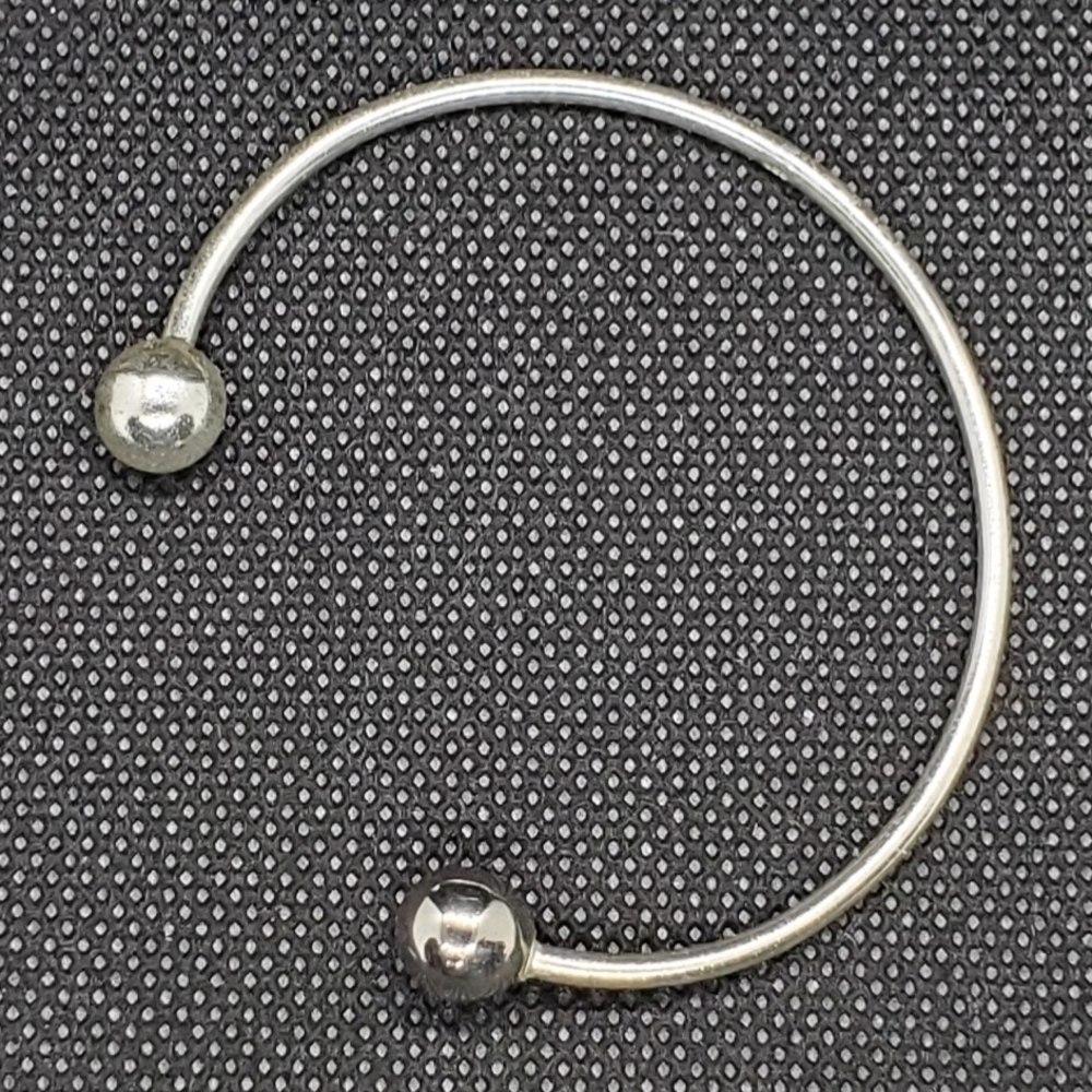 Elegant Sterling Silver Open Cuff Ball Charm Bracelet
